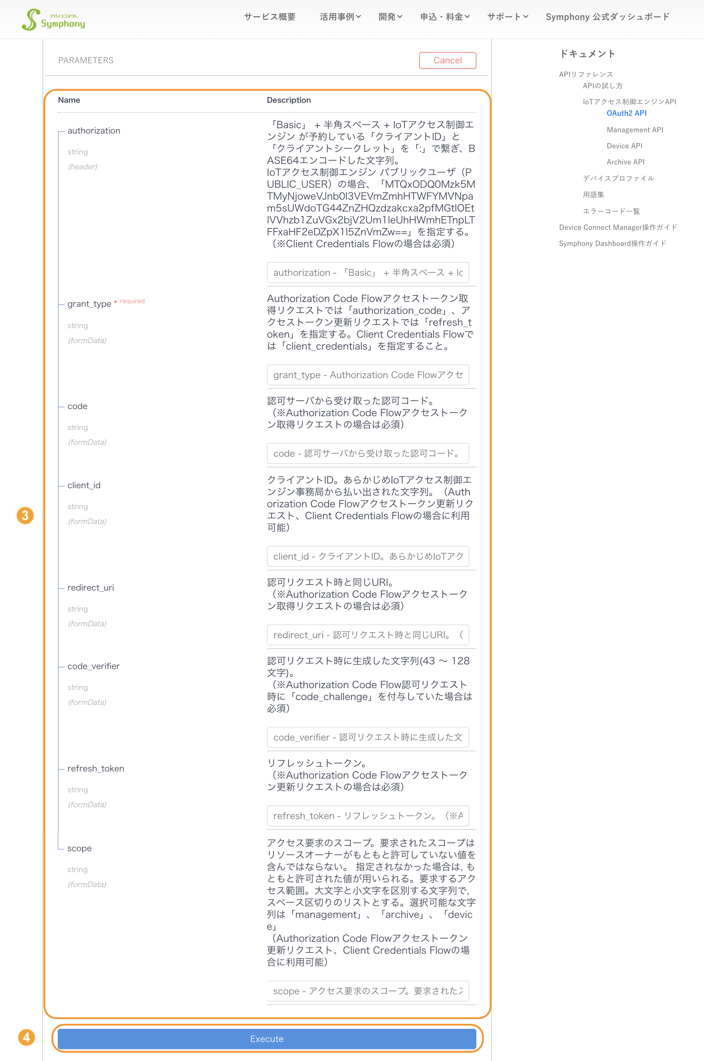 図:OAuth2 API「/token:post」:Try it out画面