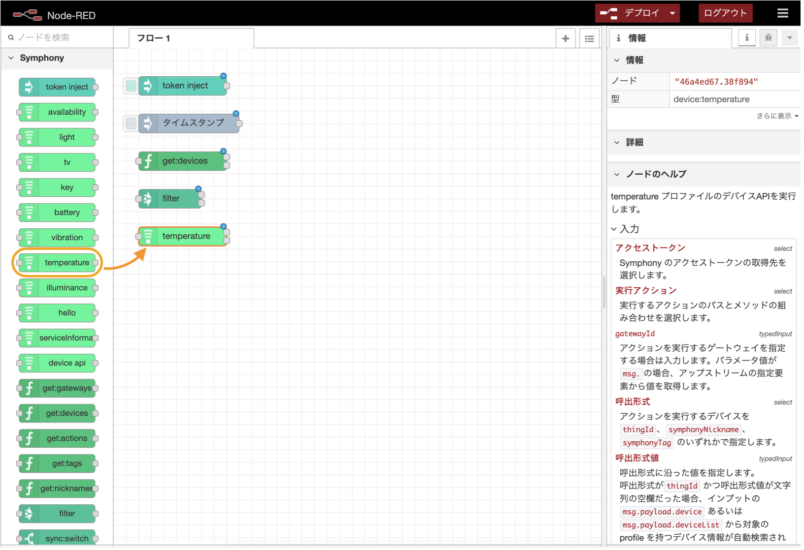 図:temperatureノードの追加