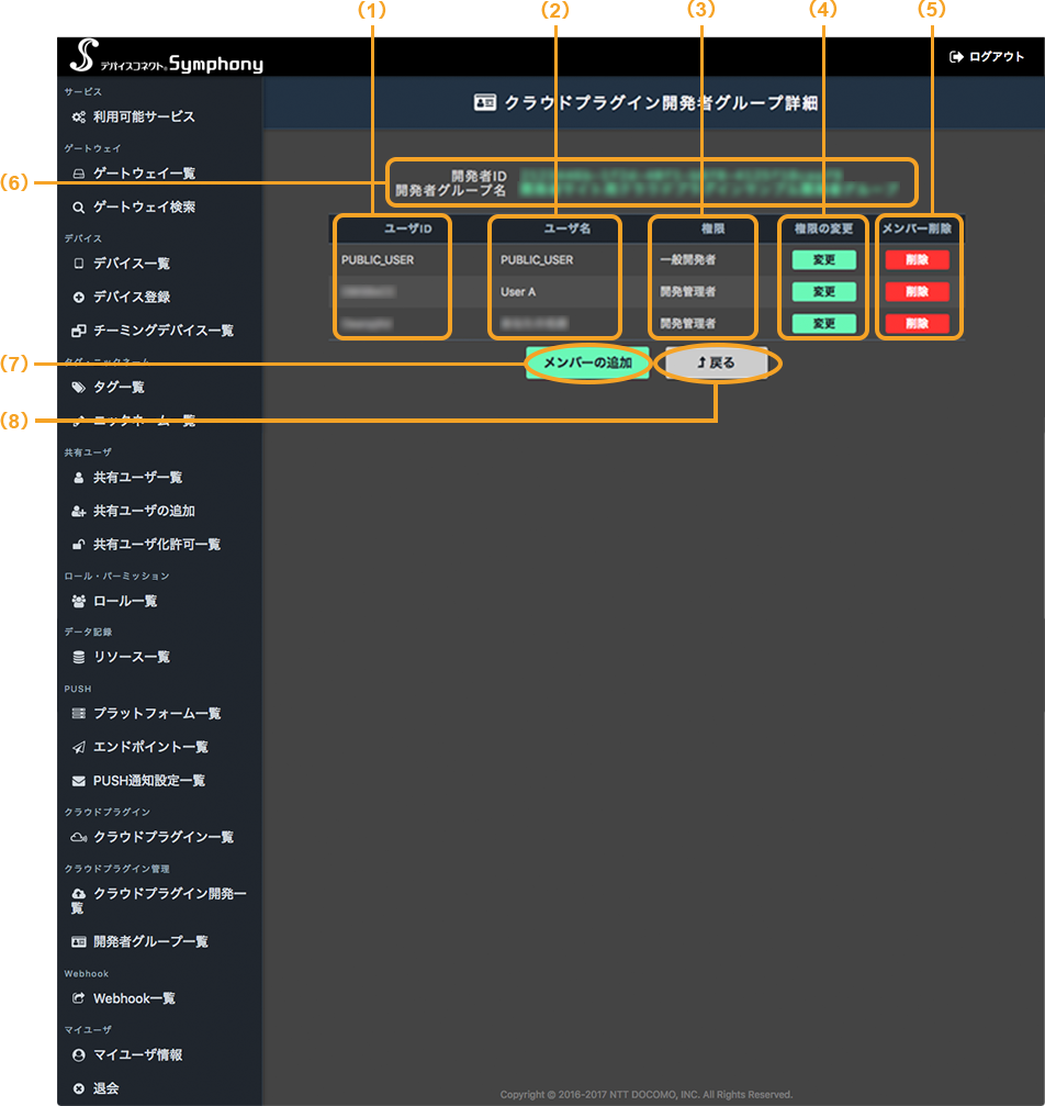 図:クラウドプラグイン開発者グループ詳細画面_パソコン
