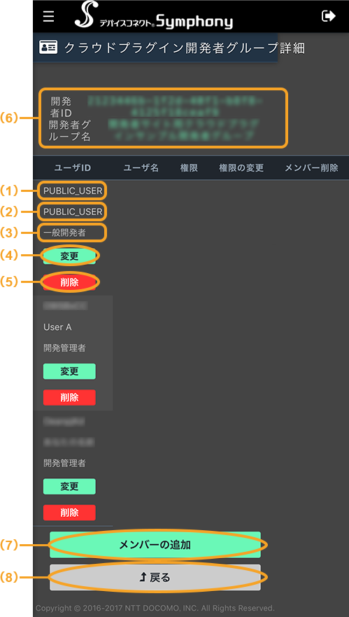 図:クラウドプラグイン開発者グループ詳細画面_スマートフォン