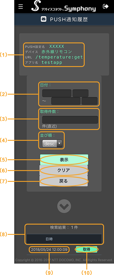 図:スマートフォンのPUSH通知履歴画面