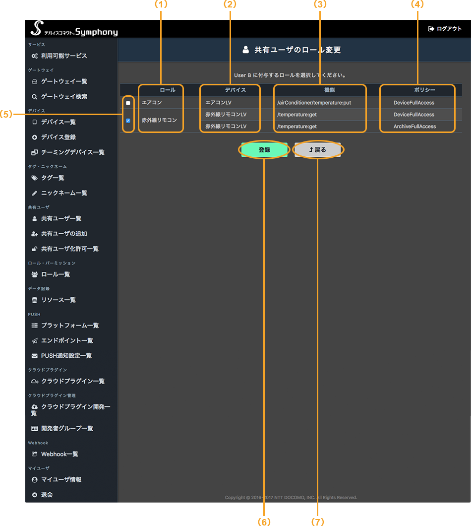 図:共有ユーザのロール変更画面_パソコン