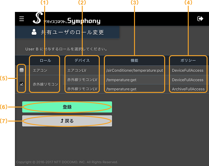 図:共有ユーザのロール変更画面_スマートフォン